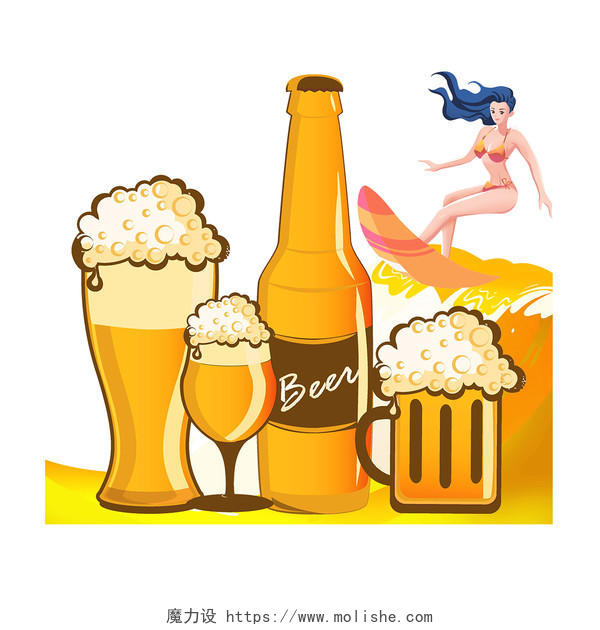 卡通手绘啤酒节啤酒杯人物素材